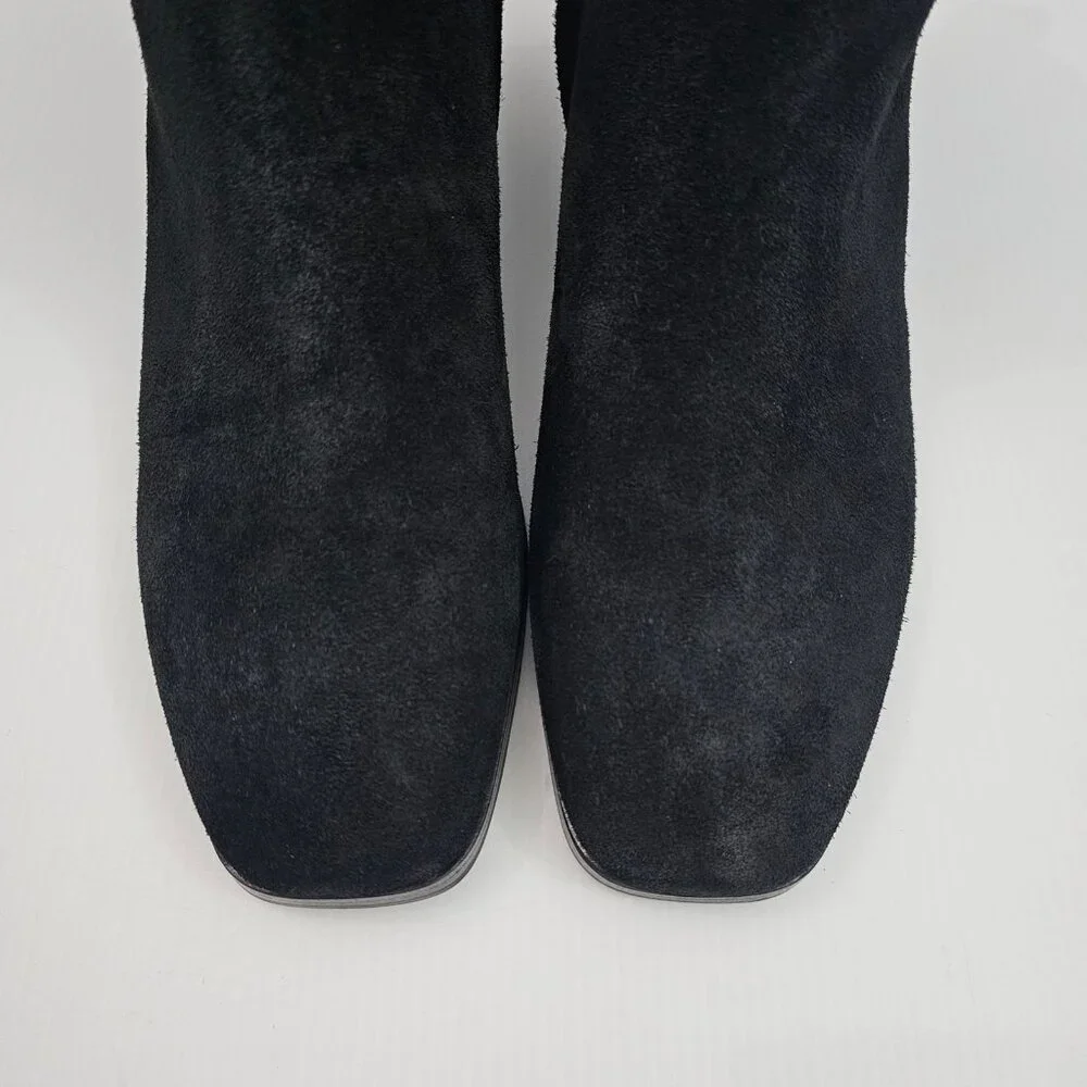 Tory Burch Everly Ankle Boot Womens 7.5 Black Suede Gold Logo Luxury Designer - Picture 6 of 16